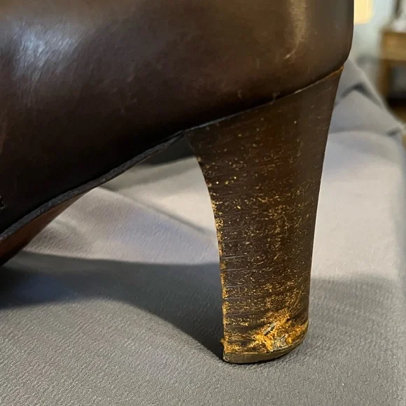 Ralph Lauren Blue Label Italian Leather Heeled Tall Zipper Boots Sz 7 Brown - Picture 15 of 16